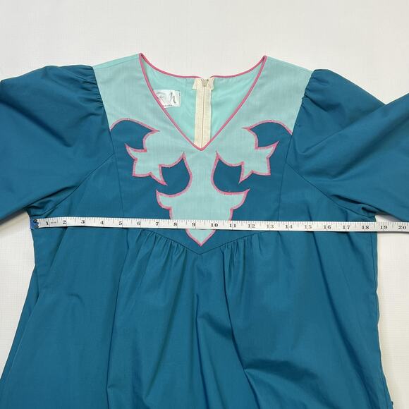 Vintage RM Dress Womens Large Puff Sleeve Applique Made USA 80s - Picture 5 of 7
